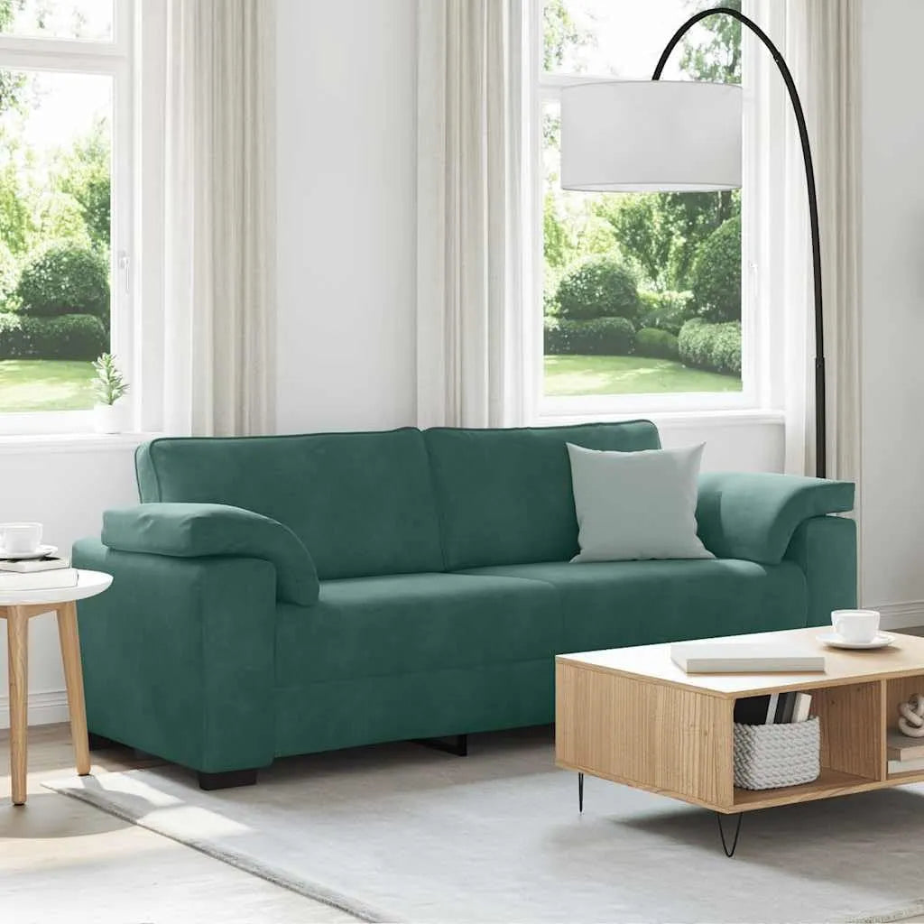Canapé – avec coussins, 3 places, 219 × 77 × 82 cm, vert, revêtement en velours