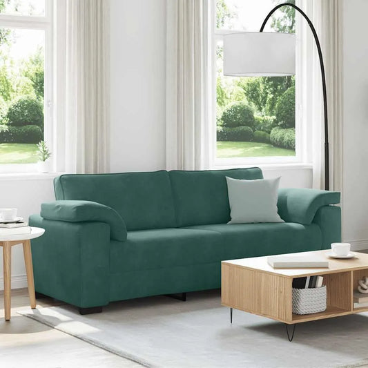 Canapé – avec coussins, 3 places, 219 × 77 × 82 cm, vert, revêtement en velours