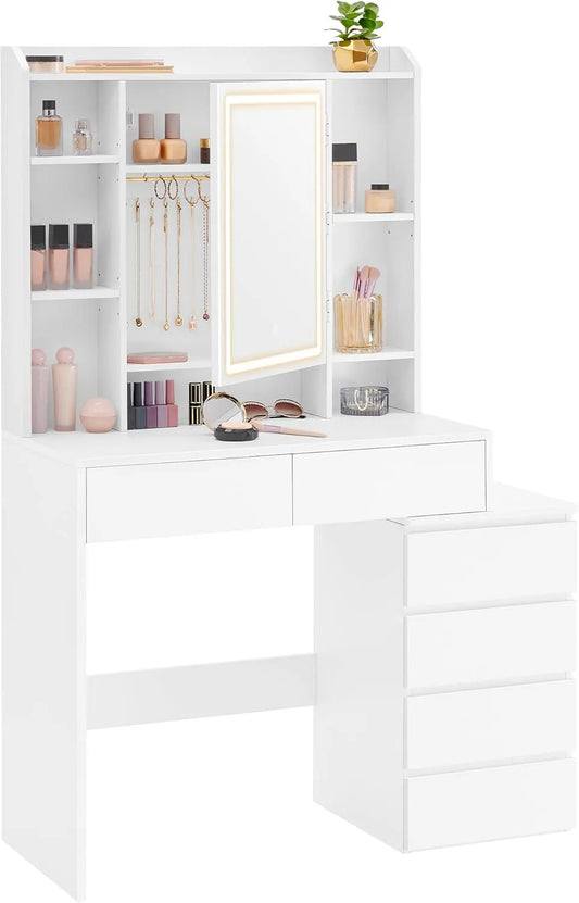VASAGLE RDT124WB01 Kailyn Collection – avec Bibliothèque et étagère de rangements, réglable, affichage LED, 40 × 98, 3 × 145 cm, blanc
