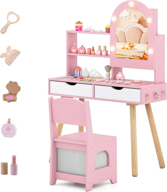 COSTWAY Bureau et table informatique – pour enfant, avec tiroirs, 2 Tiroirs, 70kg, rose