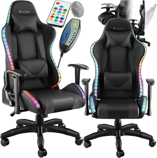 tectake Fauteuil de massage et fauteuil relax – avec accoudoirs, pour gaming, affichage LED