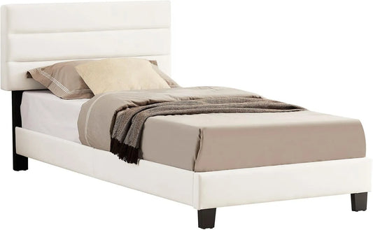 Lit 1 Place Florida 90x190 cm avec sommier: pour enfant, revêtement en tissu, réglable, 90 × 190 cm, blanc