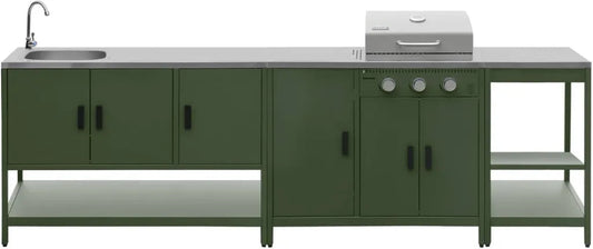 Ensemble barbecue extérieur Naxos 3 modules en acier inoxydable vert avec 3 brûleurs à gaz
