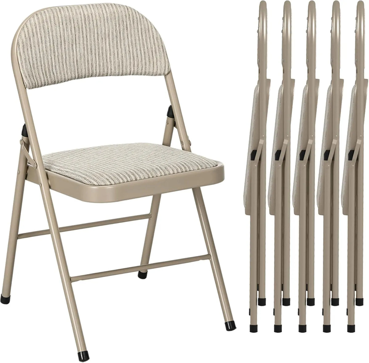 HOMCOM Chaise: en acier, avec coussins, pliable, format portable, Lot de 6, 45 × 46 × 78 cm, beige