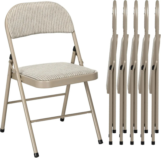 HOMCOM Chaise: en acier, avec coussins, pliable, format portable, Lot de 6, 45 × 46 × 78 cm, beige