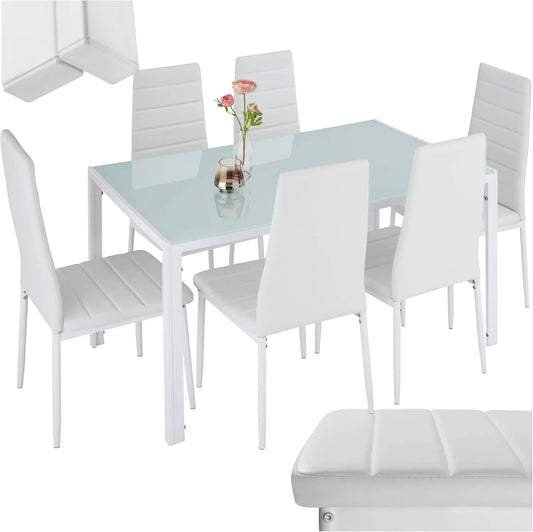 tectake Table à manger et table de salle à manger: en verre, en cuir, en acier