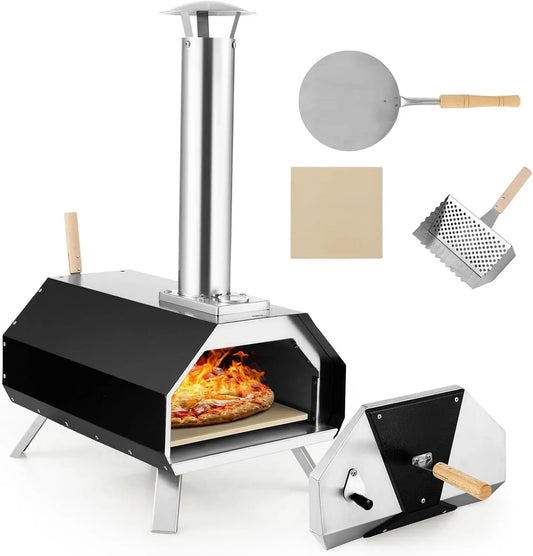 Four électrique à pizza, 30,5cm, COSTWAY, portable, extérieur, amovible, acier inoxydable, 30,5 cm