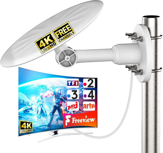 Smart TV, téléviseur, 4K UHD, extérieur, DVB-T2, Full HD, Antenne TV Numérique Anti-Intempéries avec Câble Coaxial 10 m