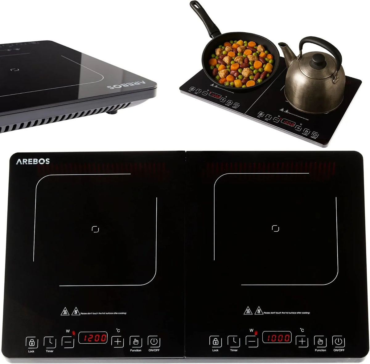 Plaque à induction, 2 foyers, 3500 W, table de cuisson à induction, tactile, minuteur, portable, camping, Protection contre la surchauffe, le plein