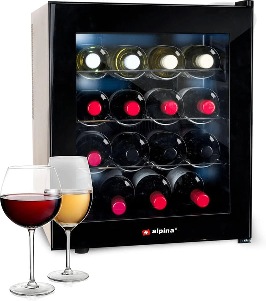 Cave à vin électrique, 48 L, 16 bouteilles, noir, alpina Cave à Vin Réfrigérée - Réfrigérateur à Vin - Refroidisseur à Vin - 48 Litres - 16 Bouteilles