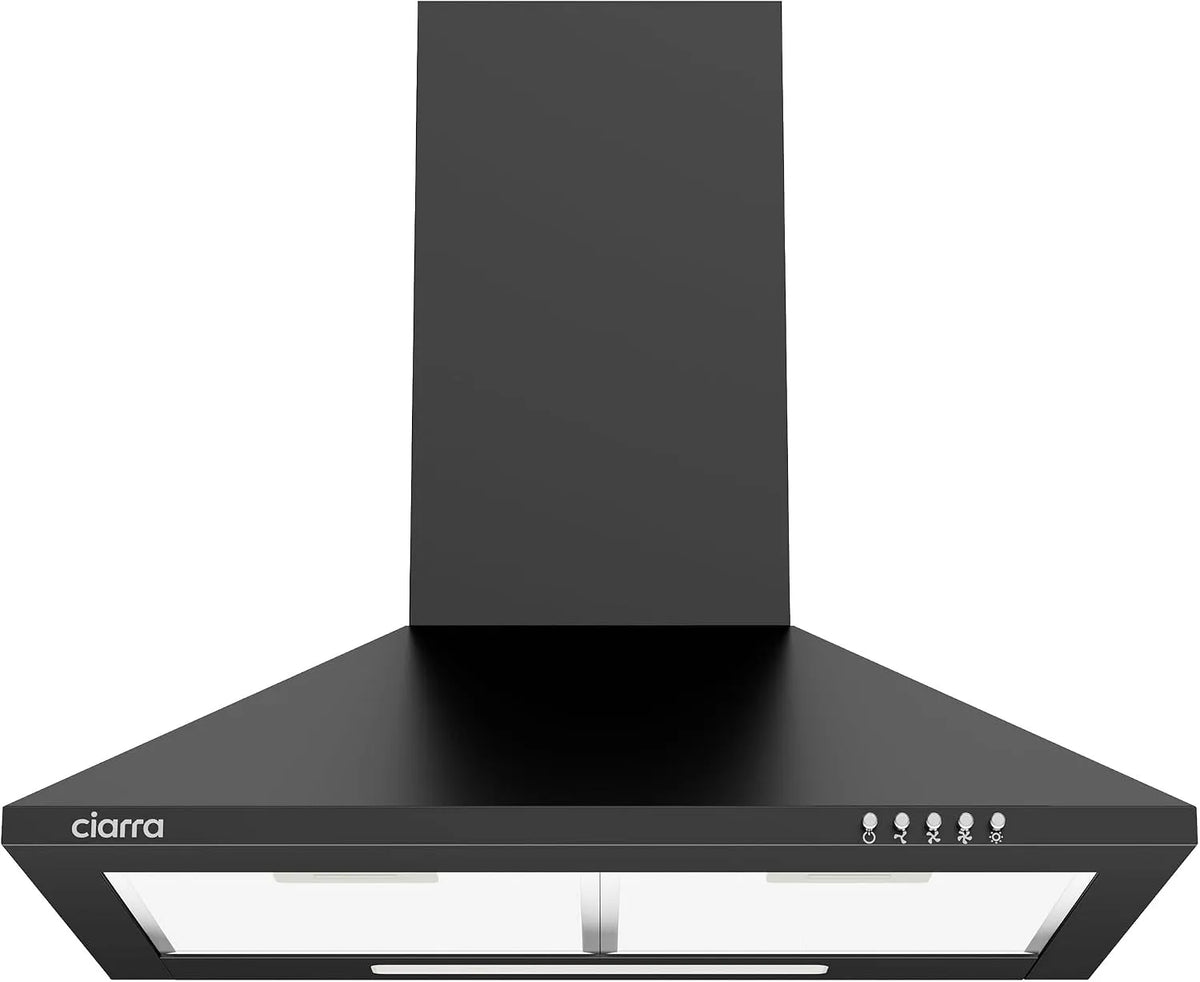 CIARRA Hotte aspirante, 60 cm, 370 m3/h, 62 dB, classe énergétique E, hotte de cuisine, évacuation et recyclage, éclairage LED, 3 vitesses, noir
