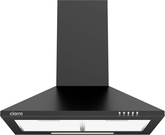 CIARRA Hotte aspirante, 60 cm, 370 m3/h, 62 dB, classe énergétique E, hotte de cuisine, évacuation et recyclage, éclairage LED, 3 vitesses, noir