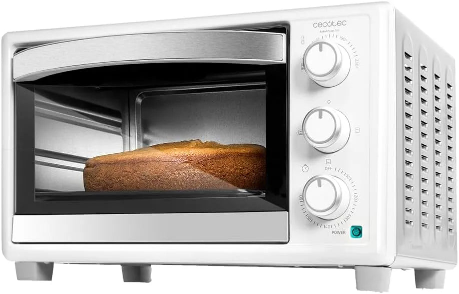 Cecotec Four électrique, 23 L, 1500 W, minuteur, 2 zones de température, blanc, Température réglable jusqu'à 230oC, Cecotec Four de comptoir