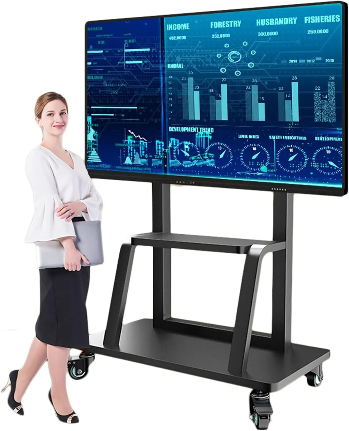 Smart TV, 85 pouces, téléviseur, noir, Chariot de télévision Roulant Universel avec étagère de Rangement