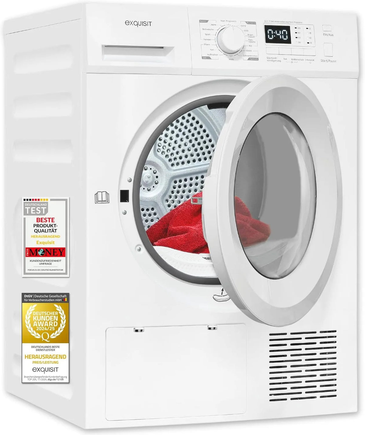 Exquisit TWP1001-030D Sèche-linge, 16 programmes, 10 kg, blanc, Exquisit Sèche-linge pompe à chaleur 10 kg 16 programmes anti-froissage LED
