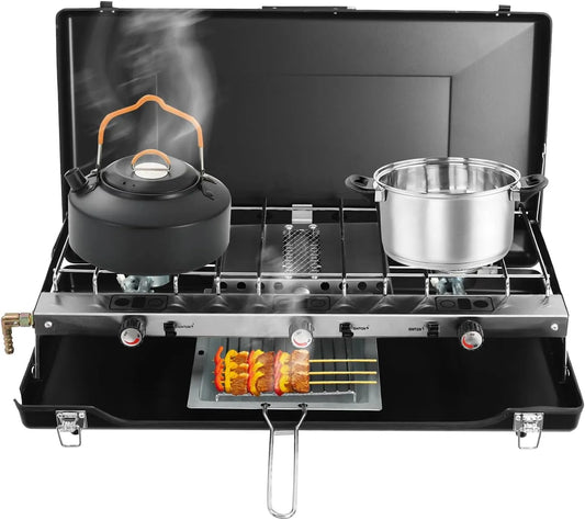 Cuisinière avec four, 3 foyers, portable, extérieur, camping, jardin, cuisine en plein air