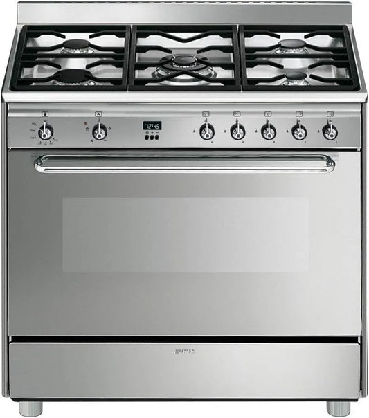Smeg SCD90GVx Cuisinière avec four, acier inoxydable, Rotatif, Devant, Électronique, Gaz