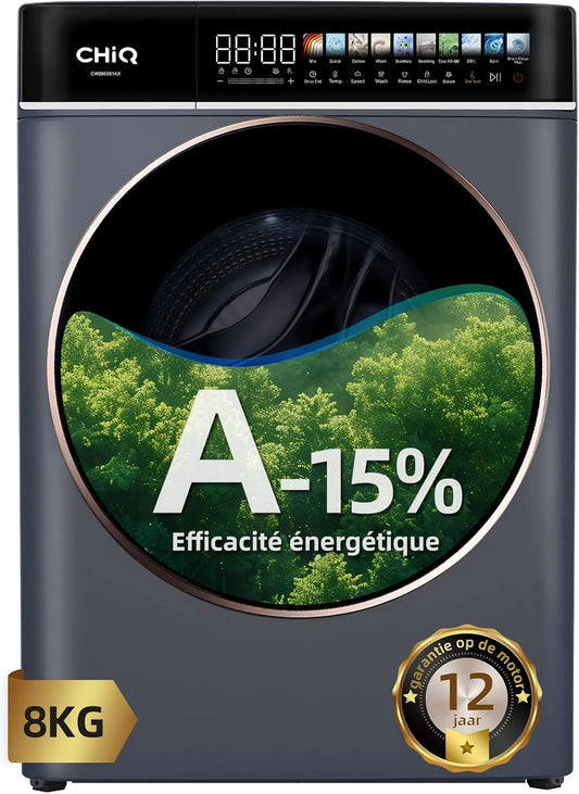 Lave-linge CW086581Ax, 33cm, 8 kg, 76 dB, classe énergétique A, tactile, Inverter, vapeur, gris, 1400 T, min, 520mm, CHiQ 8kg Lave-Linge avec Classe