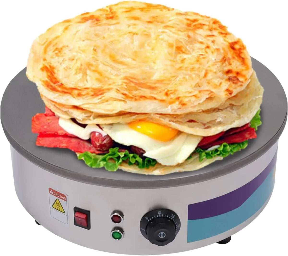 Produit 3 kW, Plaque à crêpes ronde professionnelle, diamètre 45 cm, en acier inoxydable, plaque à revêtement antiadhésif, avec répartiteur de pâte et