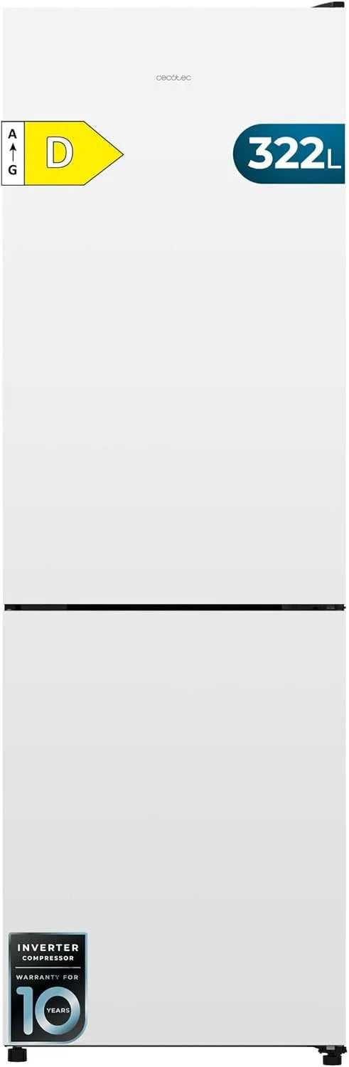 Cecotec Bolero CoolMarket Combi 322i Réfrigérateur, 322 L, No Frost, éclairage LED, blanc, HumidityFlex HUB, Largeur 59, Hauteur 185, 5cm, Verre Blanc