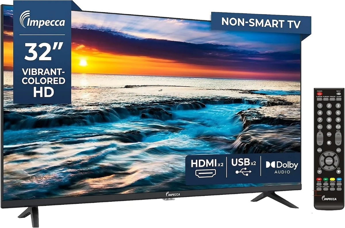 Smart TV 720P, 32 pouces, téléviseur, HDMI, USB, installation murale, sans cadre, télécommande complète, haut-parleurs stéréo intégrés, montage mural