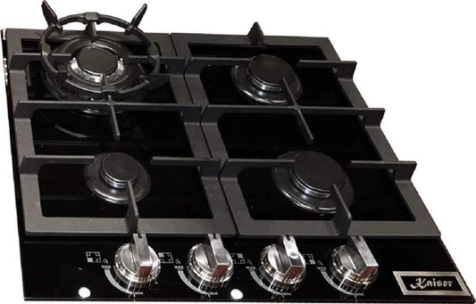 Plaque de cuisson à gaz, 60 cm, 4 foyers, encastrable, autonome, table de cuisson à gaz, noir, Kaiser KCG 6387 Turbo, Brûleurs Supérieurs, Encastrée