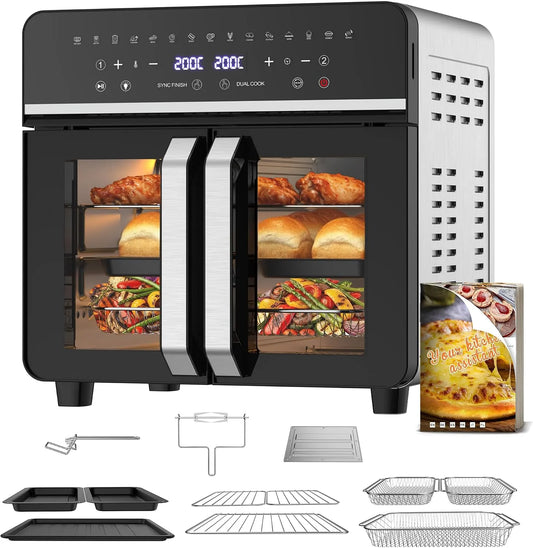 Four électrique 15-en-1, 23 L, 2600 W, 23L Friteuse à Air Chaud Familles, 200°C, 2600W Air Fryer, Grande Fritteuse Sans Huile Famille, Mini Forno