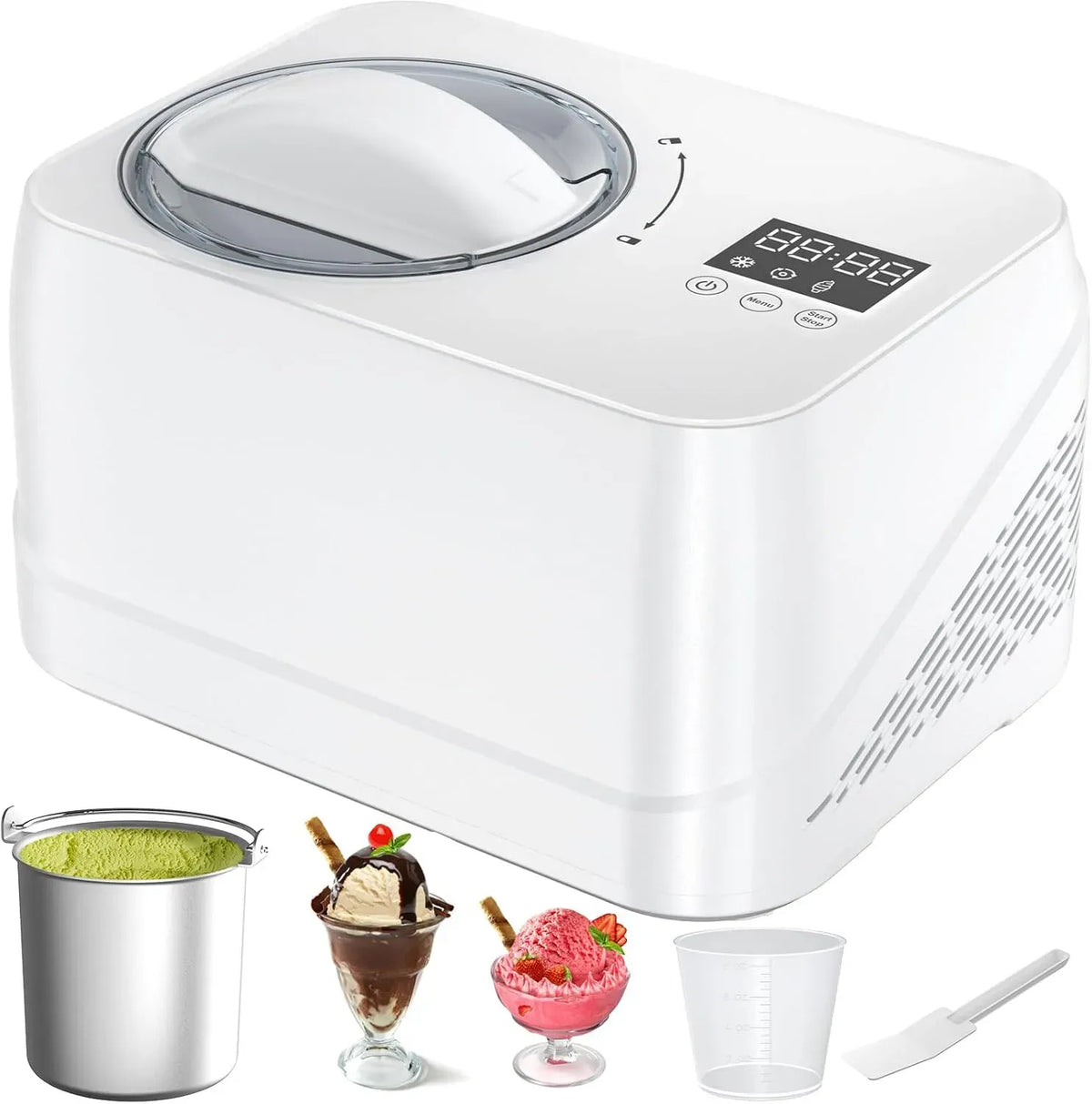 Sans Précongélation, Sorbetiere Turbine a Glace Silence, Sorbetière Electrique avec Compresseur 1 L, avec Gradué/Spatule, pour Fait de Crème Glacée