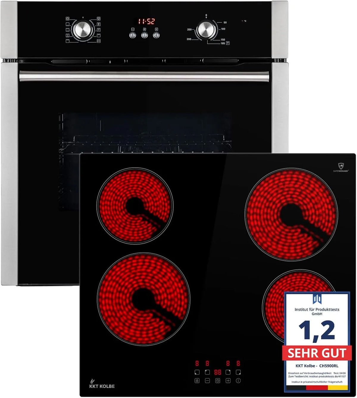Cuisinière avec four BO8805SS CH5900RL, 60cm, encastrable, minuteur, verrouillage, autonome, Plaque de cuisson 59cm, SET8805CH5900RL, Vitrage de
