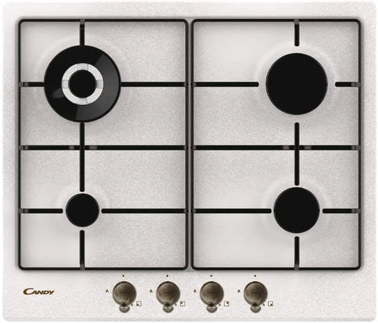 Candy CHW6BRAV4WGT Lave-vaisselle, 59, 5 x 51 x 3, 8 cm, 4 foyers, gril, acier inoxydable, Classic Plateau de cuisson à gaz 4 feux, couleur avoine