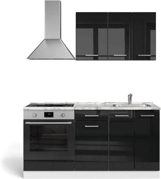 Four électrique, 160cm, encastrable, noir, préparé pour l'intégration d'appareils électroménagers et d'un évier, Vicco Cuisine R-Line, Blanc