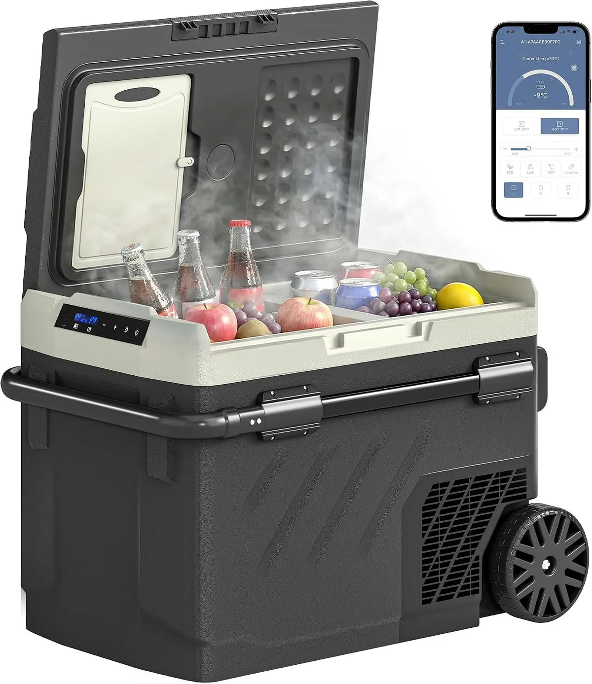 Glacière électrique, 40 L, -20 à 20 °C, voiture, mini frigo portable, noir, Contrôle par APP, Réfrigérateur Portable à Compresseur, Mode ECO, Outsunny