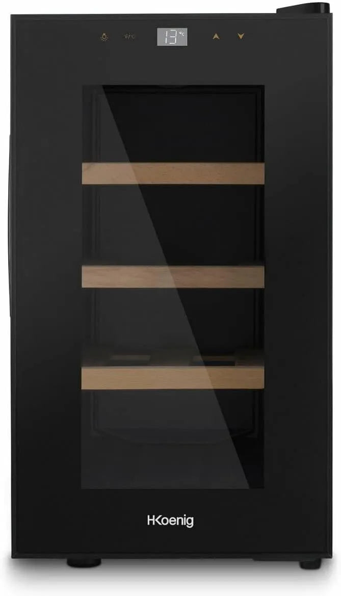 Cave à vin électrique AGE8, 23 L, 8 bouteilles, 11 à 18 °C, professionnel, silencieux, acier inoxydable, noir, Silencieuse, 3 Etagères, Réfrigérante