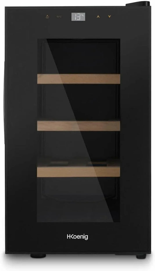 Cave à vin électrique AGE8, 23 L, 8 bouteilles, 11 à 18 °C, professionnel, silencieux, acier inoxydable, noir, Silencieuse, 3 Etagères, Réfrigérante
