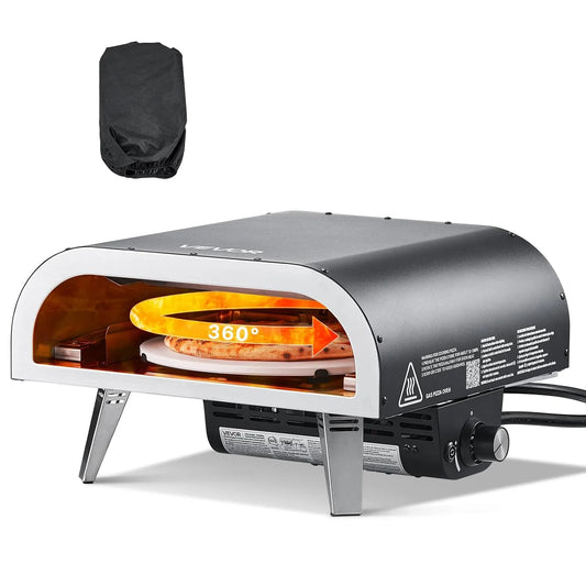 VEVOR Four électrique à pizza, 470 x 430 x 270 mm, portable, extérieur, camping, noir, pour camping, jardin, patio et avec sac de transport