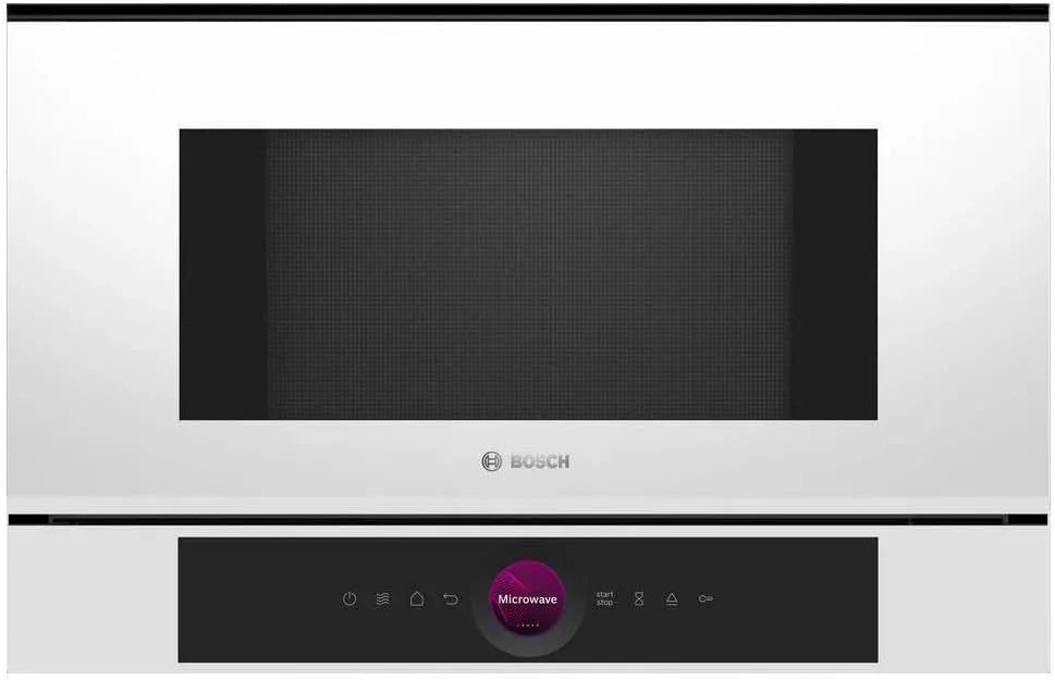 Bosch BFL7221W1 Micro-ondes, 59 x 38 cm, tactile, acier inoxydable, four micro-ondes, blanc, TFT Touch Display, Cavité en inox, Série 8, intégrable