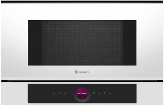 Bosch BFL7221W1 Micro-ondes, 59 x 38 cm, tactile, acier inoxydable, four micro-ondes, blanc, TFT Touch Display, Cavité en inox, Série 8, intégrable