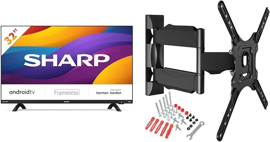 Sharp Meuble TV, 32 pouces, installation murale, Android OS, écran LCD, 81cm, TV connectée: Netflix, Prime Vidéo & North Bayou Support Mural TV