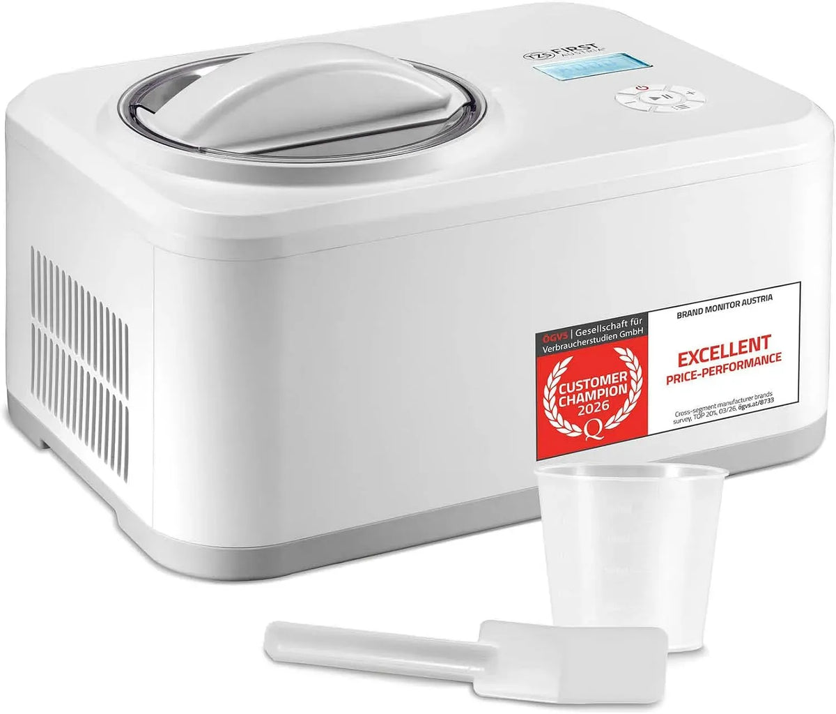 Radiateur électrique, 1,5 L, 120 W, TZS 4-en-1, amovible, acier inoxydable, blanc, First Austria Sorbetière 1,5L, Cuve Inox Amovible