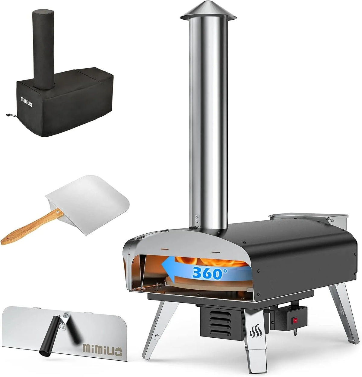 Four électrique à pizza, Pelle et Pierre à Pizza, Four à Bois avec Système de Rotation Automatique, Tisserie W-Oven Series, Mimiuo Four à Pizza