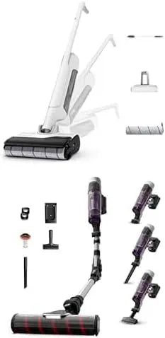 Rowenta 60min GZ7540WO Aspirateur, X-Clean 10 et X-Force Flex 9, Auto-Nettoyage et séchage 65°C, RH2047WO, Design Plat 180°, Autonomie