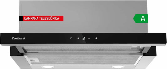 Hotte aspirante ANETO960x m3/h, 90 cm, 165 W, 600 m3/h, hotte de cuisine, 3 vitesses, noir, Filtre aluminium 3 couches, Corberó - Hotte télescopique