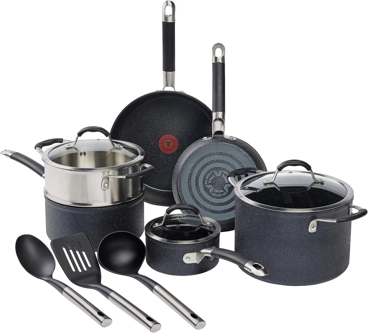 Batterie, batterie de casseroles et poêles, 12 pièces, noir, cuisine antiadhésive 12 pièces Noir