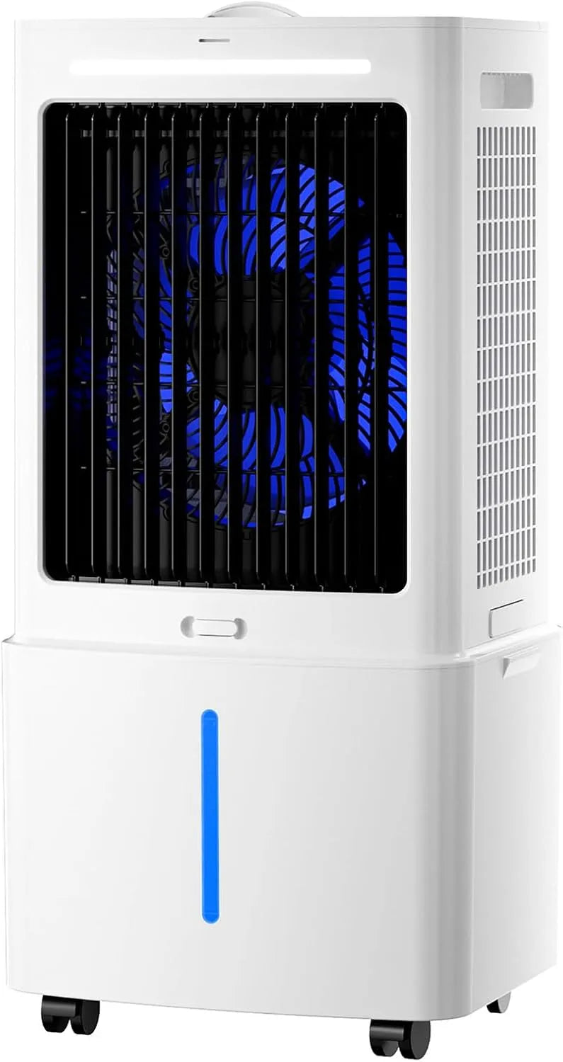 Climatiseur, portable, minuteur, 3 vitesses, oscillation, grand réservoir, amovible, blanc, Minuterie 1-12 Heures, Télécommande Incluse
