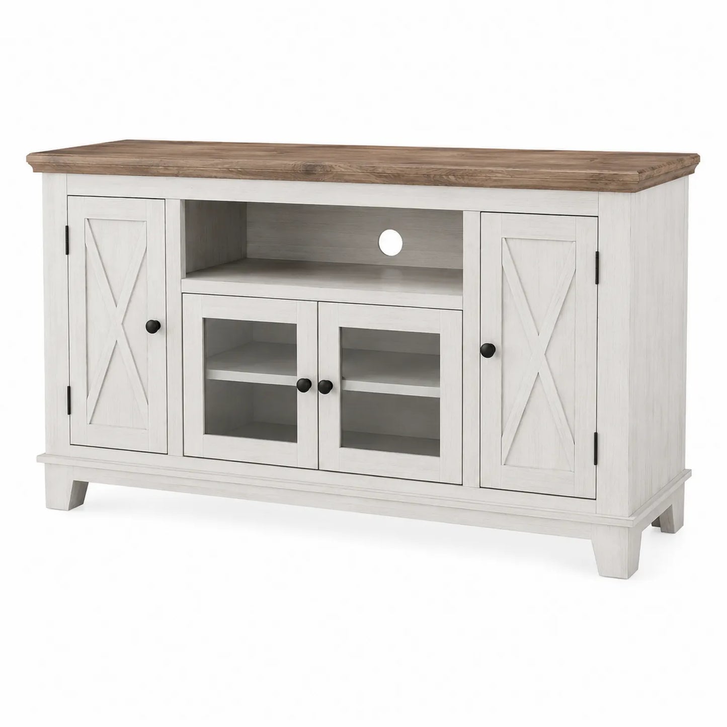 Meuble TV en Bois Blanc avec Plateau en Chêne