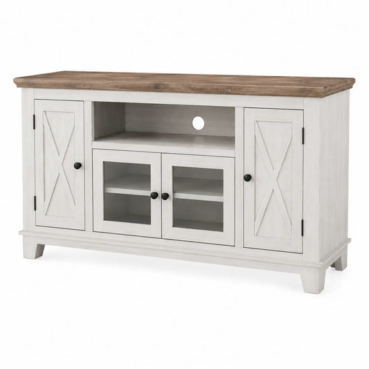 Meuble TV en Bois Blanc avec Plateau en Chêne