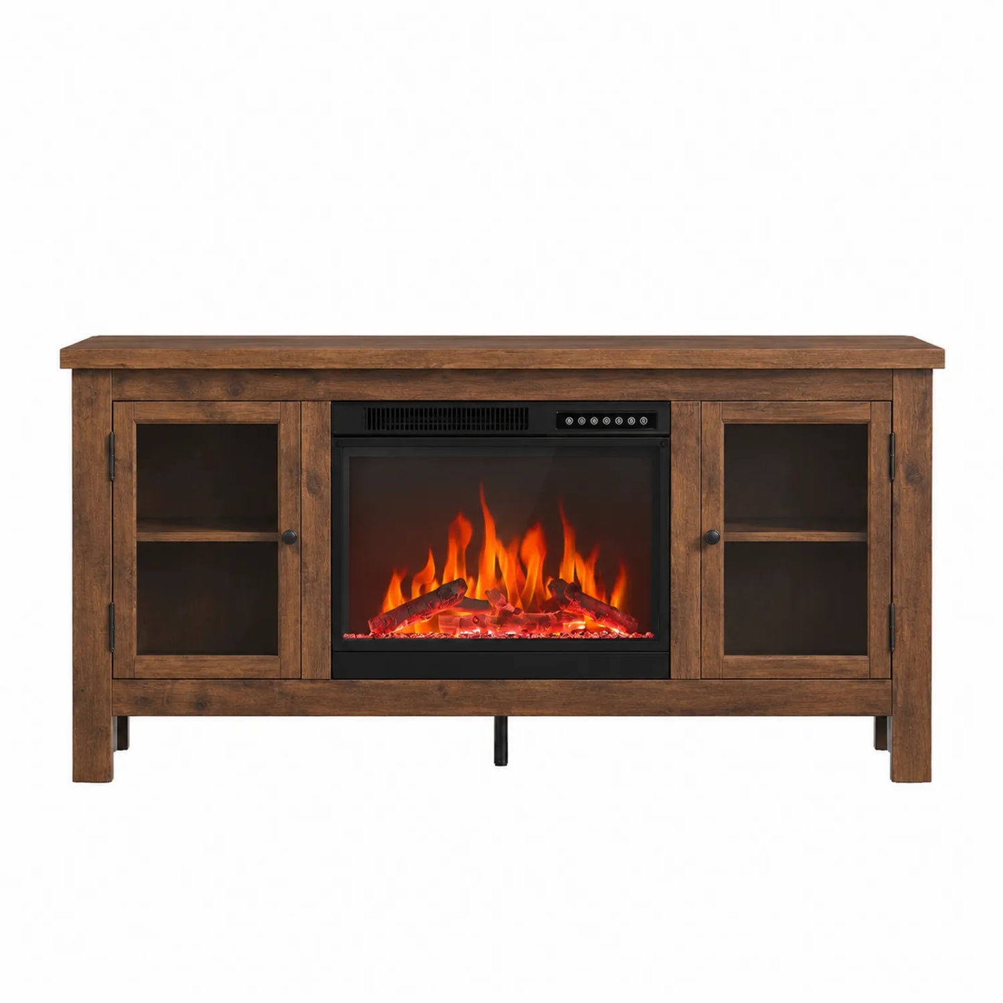 Meuble TV avec cheminée électrique en bois et verre