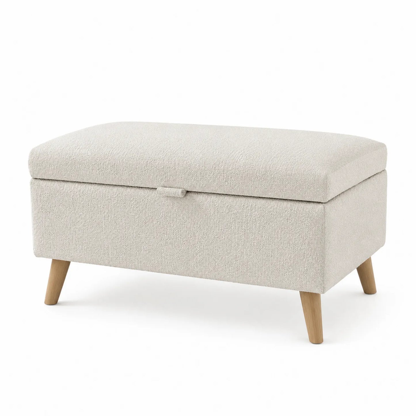 Banc de Rangement en Bois et Tissu Bouclé Beige