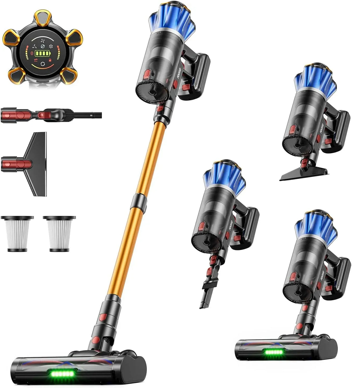 Aspirateur, 1,8 L, 650 W, Écran LED, appareil électrique d'aspiration, Aspirateur Balai sans Fil 55KPa 650W 70 Min Poils d'Animaux Sols Durs Tapis