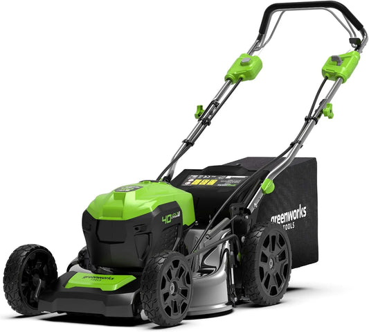 GD40LM46SP Batterie, Chargeur, Moteur, Brosse, 46 cm, 55 L, 40 V, 600 m, sans fil, pour Grandes Pelouses Jusqu'à 600m², Greenworks